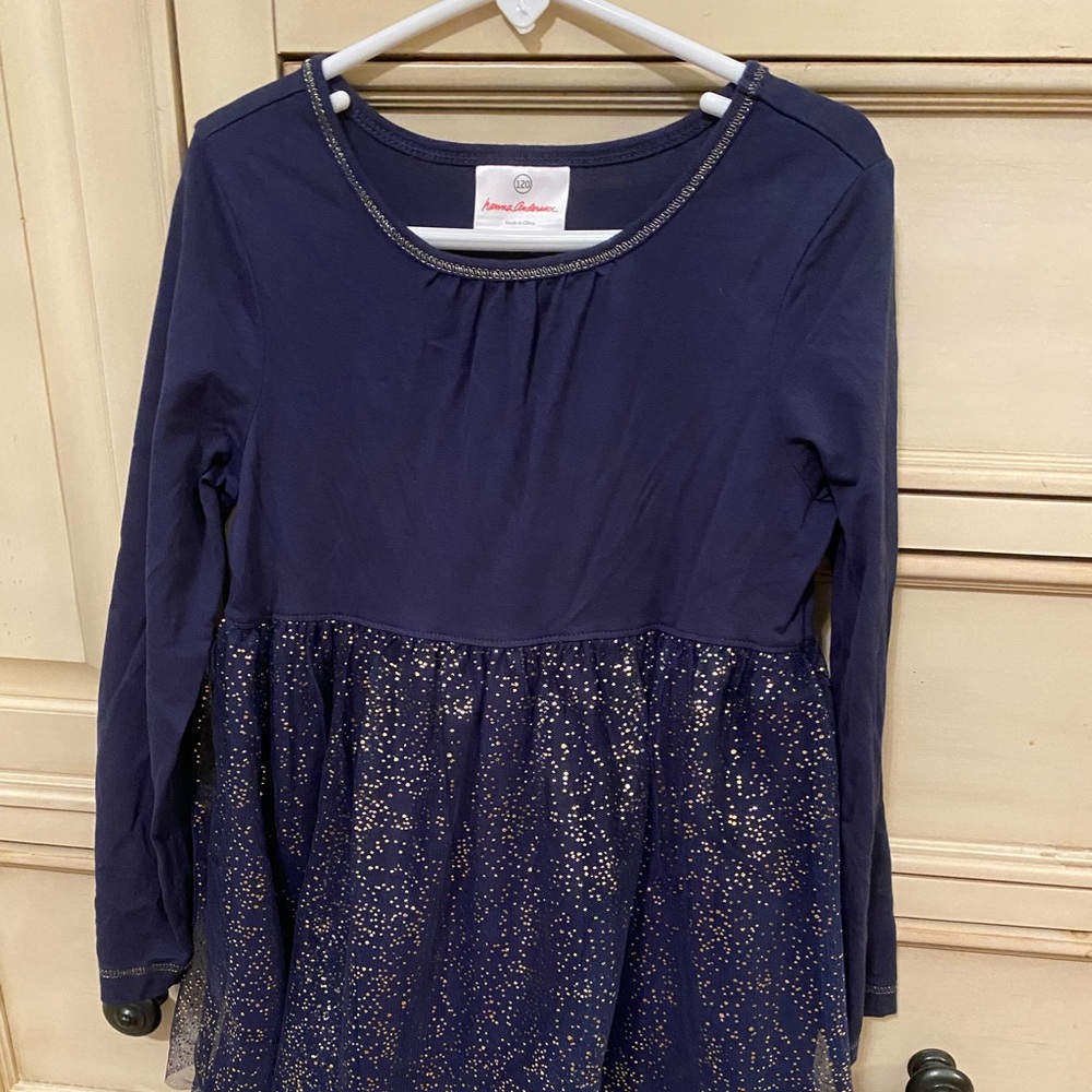 Dark Blue  glittery Tiered Hanna Andersson dress size 6/7